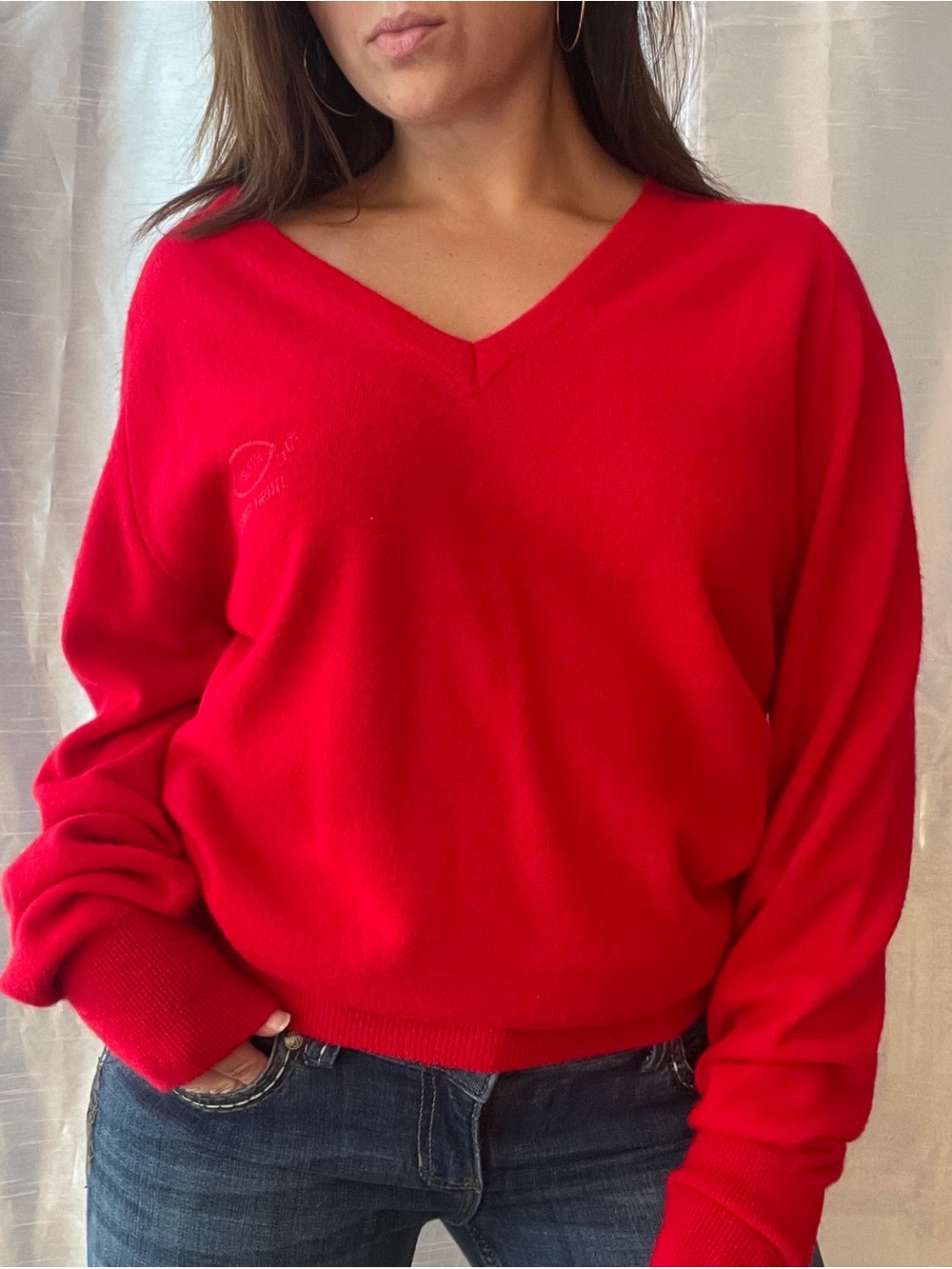 Lord and Taylor Vintage Rugby Sweater Medium Red Orlon Embroidered SJU Irish 50s